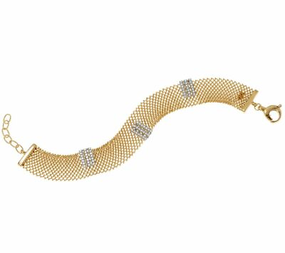 #ad QVC Italian Silver 6 1 2quot; Art Deco Design Crysal Mesh Bracelet $418 $305.52