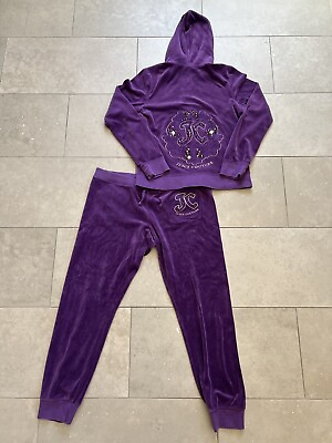 #ad Vintage Y2K Juicy Couture Purple Velour Velvet Track Suit Embellished Set Sz XL $94.97