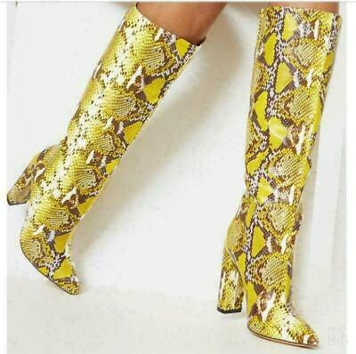 #ad Occident Women Knee high Boots Snakeskin Pattern Pointy Toe Shoes Casual Club SZ $67.63