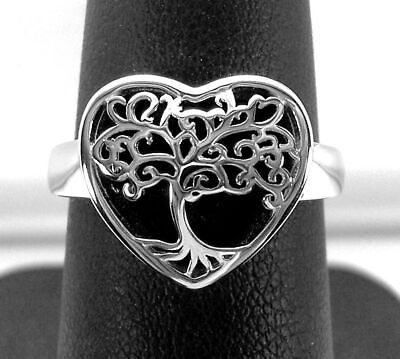 #ad Tree Of Life Heart Ring 925 Sterling Silver High Polished Women#x27;s Size 3 12 $28.95