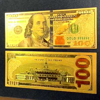 #ad 24K GOLD Plated Foil $100 Dollar Bill Collectible Novelty Collection Note Gift $4.99