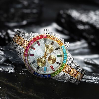 #ad Hip Hop Lover#x27;s Luxury Fake Diamond Quartz Watch Shiny Full Dazzling Bling Gift $30.50