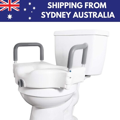 #ad Safety Elevated Raised Toilet Seat Adjustable Removable Padded Handles Arms AU $34.00
