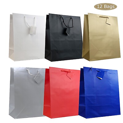 Allgala 12PK Premium Large Solid Color Matte Finish Paper Gift Bags 13x10.5x5.5quot; $16.96