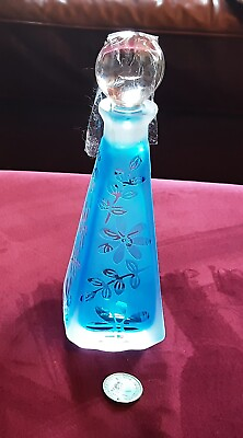 #ad Glass Blue Patte4ned Perfume Bottle GBP 10.00