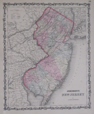 #ad Original 1862 Johnson amp; Browning Map NEW JERSEY Stagecoach Roads Railways Canals $49.99