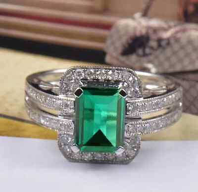 #ad 2.40 Ct Natural Zambian Emerald IGI Certified Diamond Ring In 14KT White Gold $493.95