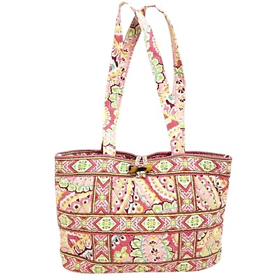 #ad VB Capri Melon Tic Tac Tote Purse Pink Paisley Quilted Woman Shoulder Bag EUC $19.99