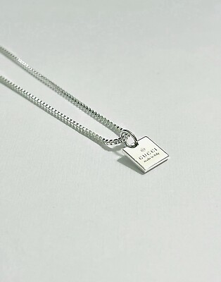 #ad Gucci .925 Silver Square Pendant on Chain Necklace $129.00
