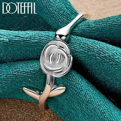 #ad DOTEFFIL 925 Sterling Silver Rose Flower Ring Fashion Engagement Charm Jewelry $7.44