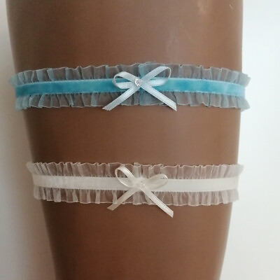 #ad Garter with Lace And Velvet Comfort Size Wedding Blue Or Ivory Of Wise $34.50