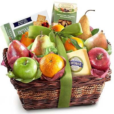 Classic Fresh Fruit Basket Gift with Crackers Cheese and Nuts for Christmas $42.32