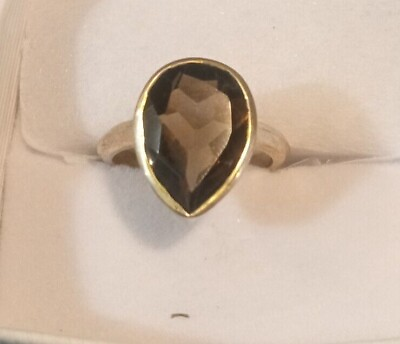 #ad Sterling Silver Faceted Smokey Quartz Teardrop ring size 8 $14.99