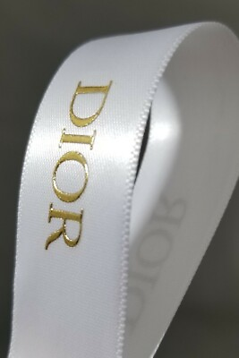 AUTHENTIC DIOR Gift Wrap Ribbon White Satin w Gold Lettering SOLD BY YARD $11.00