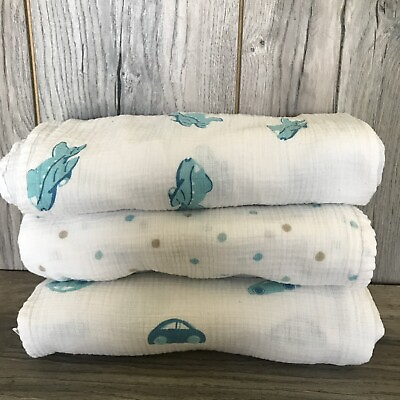 #ad LOT OF 3 ADEN AND ANAIS COTTON MUSLIN SWADDLE BABY BLANKETS LOVEYS CARS PLANES $29.99