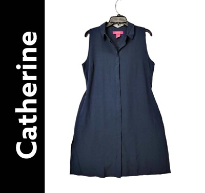 #ad Catherine Women#x27;s Size Medium Navy Blue Dress Button Front Collared Sleeveless $25.95