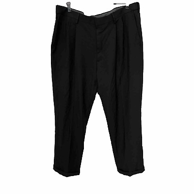 #ad Haggar Black Classic Fit Pleated Cuffed Legs Adjustable Pants Size 40X32 New $89 $20.00