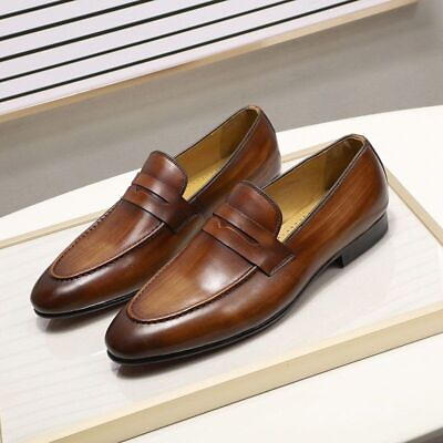 #ad Mens Loafers Shoes Leather Painted Slip On Dress Shoes Men Wedding Casual Shoes $118.63