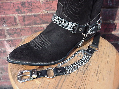 #ad WESTERN BOOTS BOOT CHAINS BLACK TOPGRAIN COWHIDE LEATHER WITH 2 STEEL CHAINS $49.95
