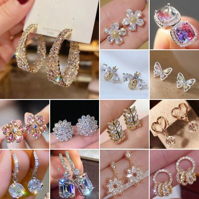 #ad Elegant Cubic Zirconia Crystal Earrings Stud Drop Dangle Women Party Jewelry New $1.33