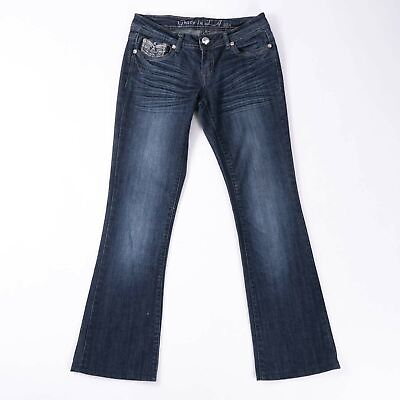 #ad Grace In La Womens Boot Cut Jeans Blue Embellished Low Rise Denim Juniors 5 $25.29