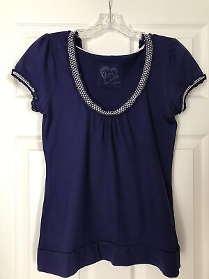 #ad L.e.i. Juniors Hoodie Top Short Sleeve Scoop Neck Purple Large A4 $10.00