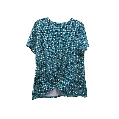 #ad T by TALBOTS Green amp; Blue Print Twist Front Short Sleeve T Shirt Top Sz XL $22.00
