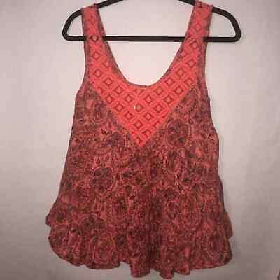 #ad Free People ruffle tank top coral flower print S $13.00