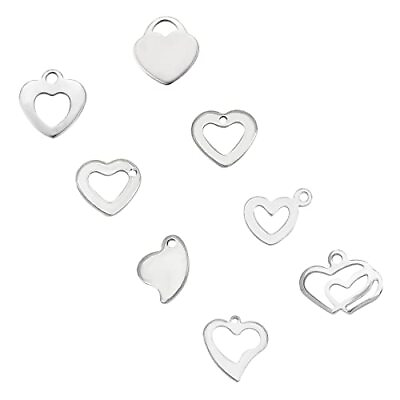 #ad 160pcs 8 Styles Heart Charm Love Theme Heart Pendant Stainless Steel Charm Fl... $21.03