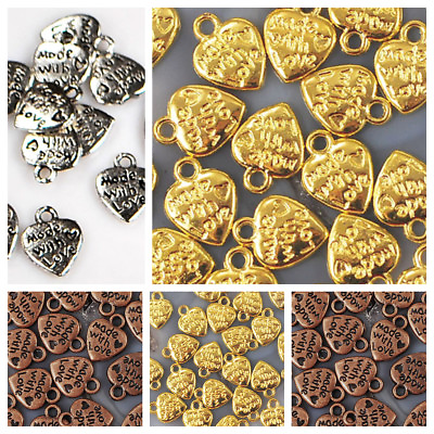 #ad Made with Love Charm Heart Charm CopperGoldSilver 18pcs 12mm Valentine Gift $4.99