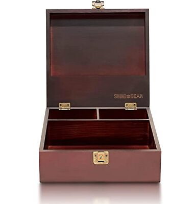 #ad Wooden Storage box with Compartments and Key Lock Locking Keepsake Box for ... $35.78