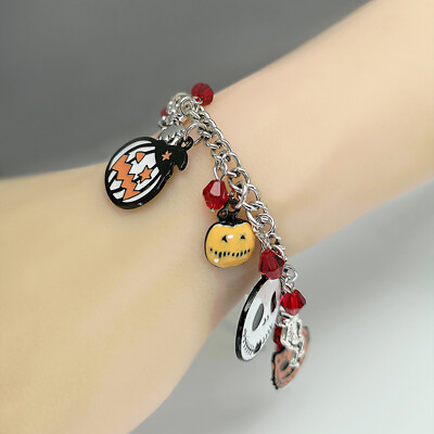 #ad Halloween Bracelet With Pumpkin Skull Ghost Funny Jewelry $13.90