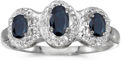 #ad 14k White Gold Oval Sapphire And Diamond Three Stone Ring CM RM2522XW 09 $477.95
