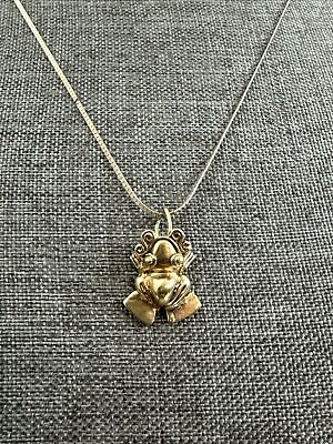 #ad 925 Italy Sterling Silver Diamond Frog Pendant and Necklace 24” $24.00