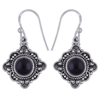 #ad Natural Black Onyx Gemstone Earrings 925 Solid Sterling Silver Jewelry $13.17