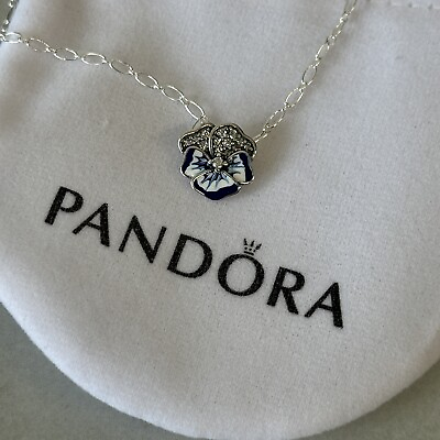 #ad PANDORA Necklace Blue Pansy Flower Pendant FREE amp; FAST SHIPPING GBP 24.00