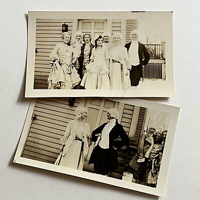 #ad Vintage Bamp;W Snapshot Photograph Beautiful Women Colonial Costumes Dressed As Men $16.95