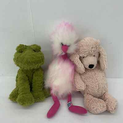 #ad CUTE LOT 3 Jellycat Plush Stuffed Toys Green Frog Pink Bird Brown Dog $65.00