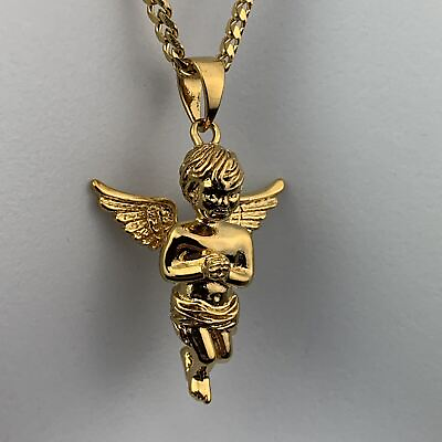 #ad Gold Angel Boy Pendant 18k Stamped Gold Filled Necklace Pendant $18.99