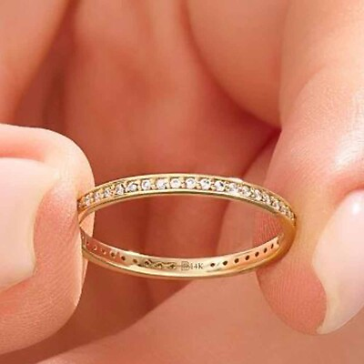 #ad Moissanite Round Wedding Women#x27;s Delicate Eternity Band in 14k Solid Yellow Gold $287.07