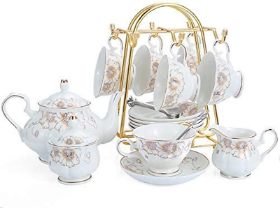 #ad Tea Set 22 Piece Porcelain Ceramic Coffee Tea Gift Sets Cups Saucer Service for $95.99