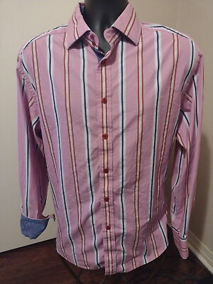 #ad Men#x27;s Robert Graham Signature Flip Cuff Dress Button Shirt Pink Cotton Size XL $29.51