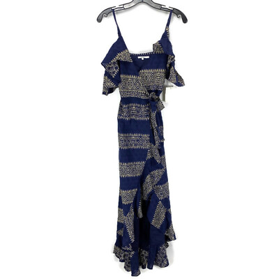 #ad Tularosa Dress Small Indigo Blue Aztec Margie Wrap Embroidered Cold Shoulder New $64.95