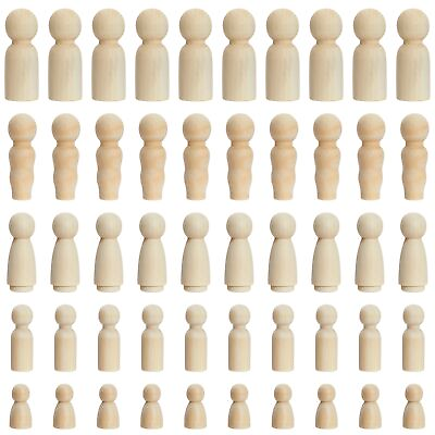#ad 50 Pieces Unfinished Wooden Peg Dolls for Crafts Games Painting 5 Sizes $12.49