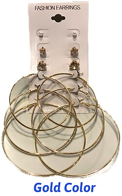 #ad Gold Color Hoop and Stud Earrings Set Of 6 Pairs $4.99