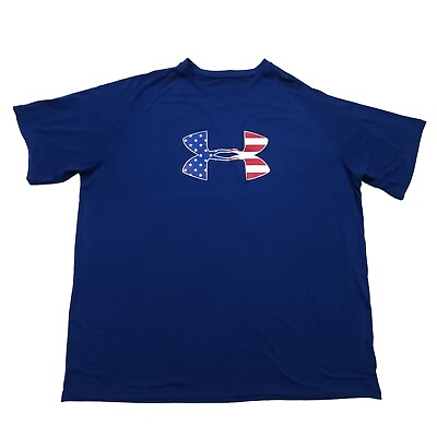 #ad Under Armour Men’s Navy Blue Heat Gear American Flag T Shirt Size 2XL $10.00
