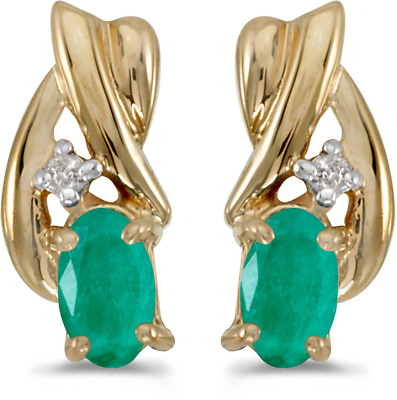#ad 14k Yellow Gold Oval Emerald And Diamond Earrings CM E1861X 05 $301.95