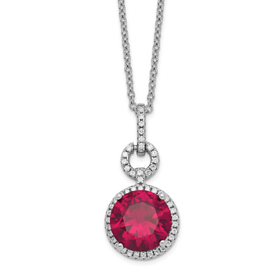 #ad 925 Sterling Silver Lab Grown Created Red Ruby White Cubic Zirconia CZ Round ... $112.00