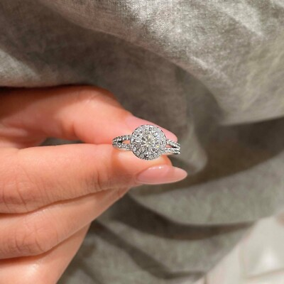 #ad Engagement Ring Round 1.50 Carat Halo Solid 14k White Gold Moissanite Sizable $500.80