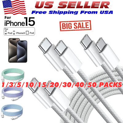 #ad Apple USB C to USB C Fast Cable Charger TypeC Cord For iPhone 15 15Pro 15Max Lot $4.59